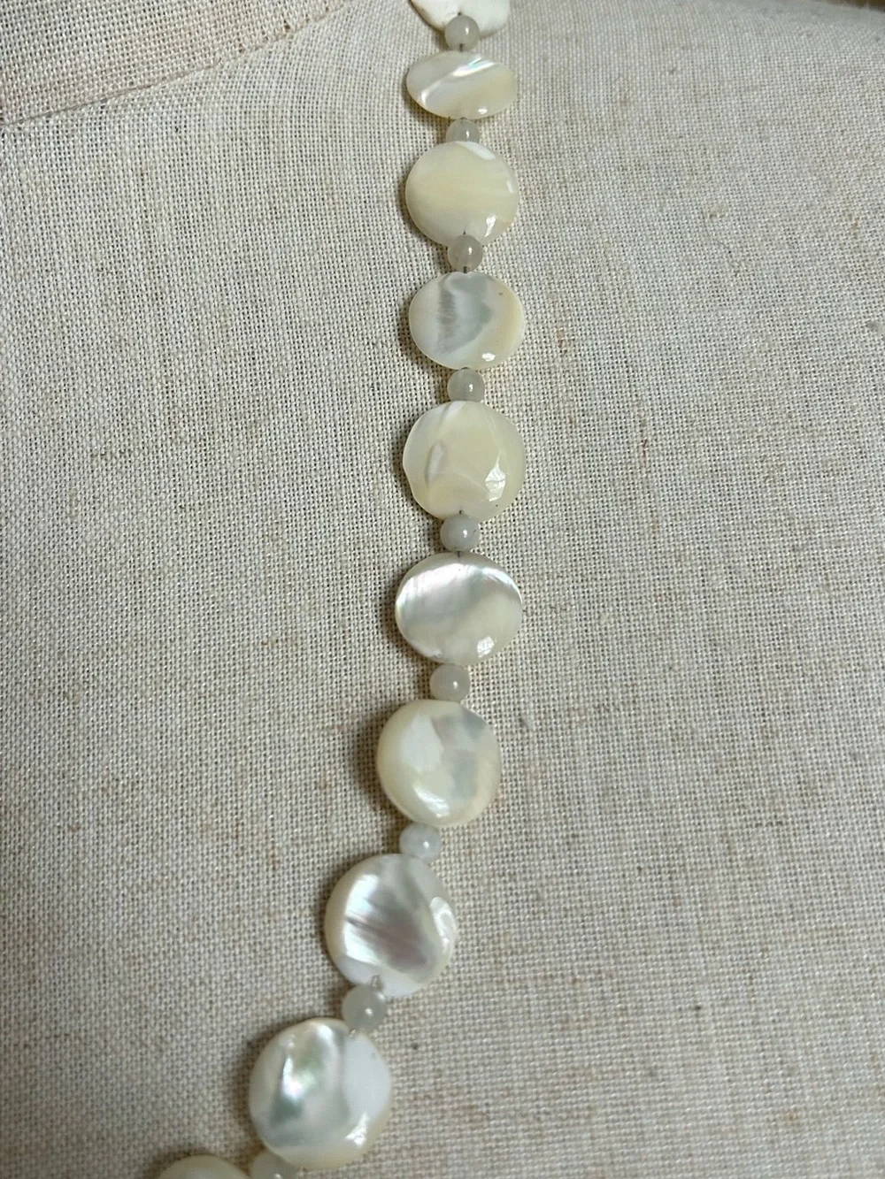 Vintage Mother-of-Pearl Disc & Moon Stone Space Beads Necklace